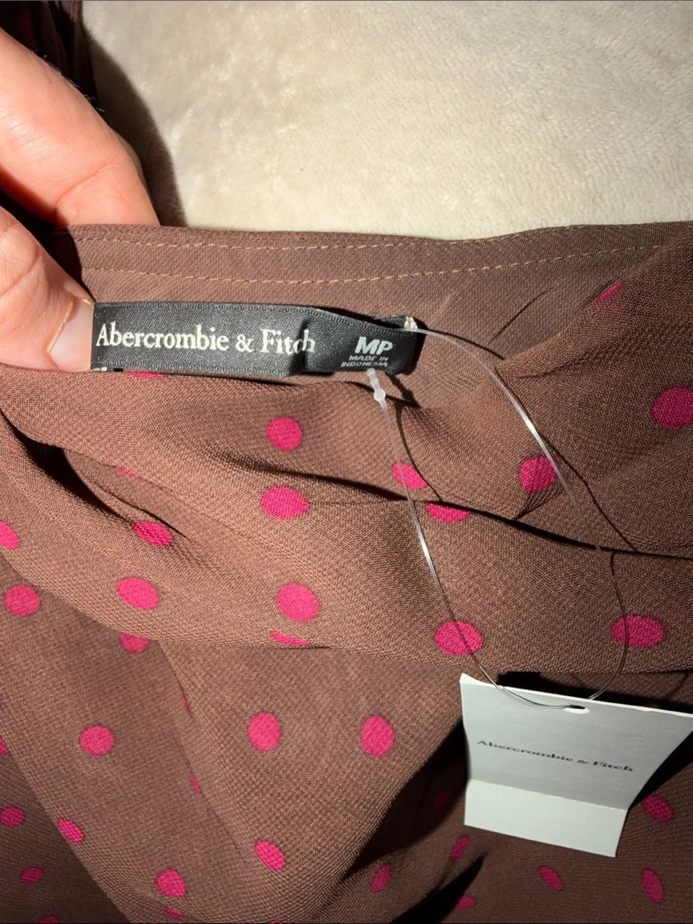 Abercrombie Satin Cowl-Neck Slip Dress Brown Polka Dot NWT size Medium Petite